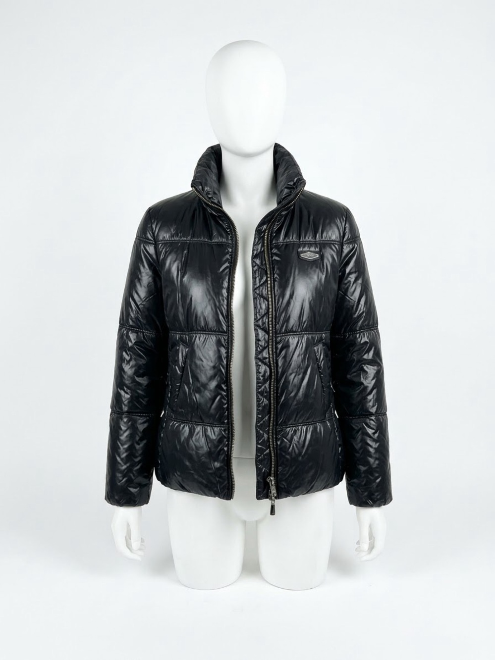 NWOT Armani Hi Gloss Black Shiny Quilted Puffer Jacket Size 6